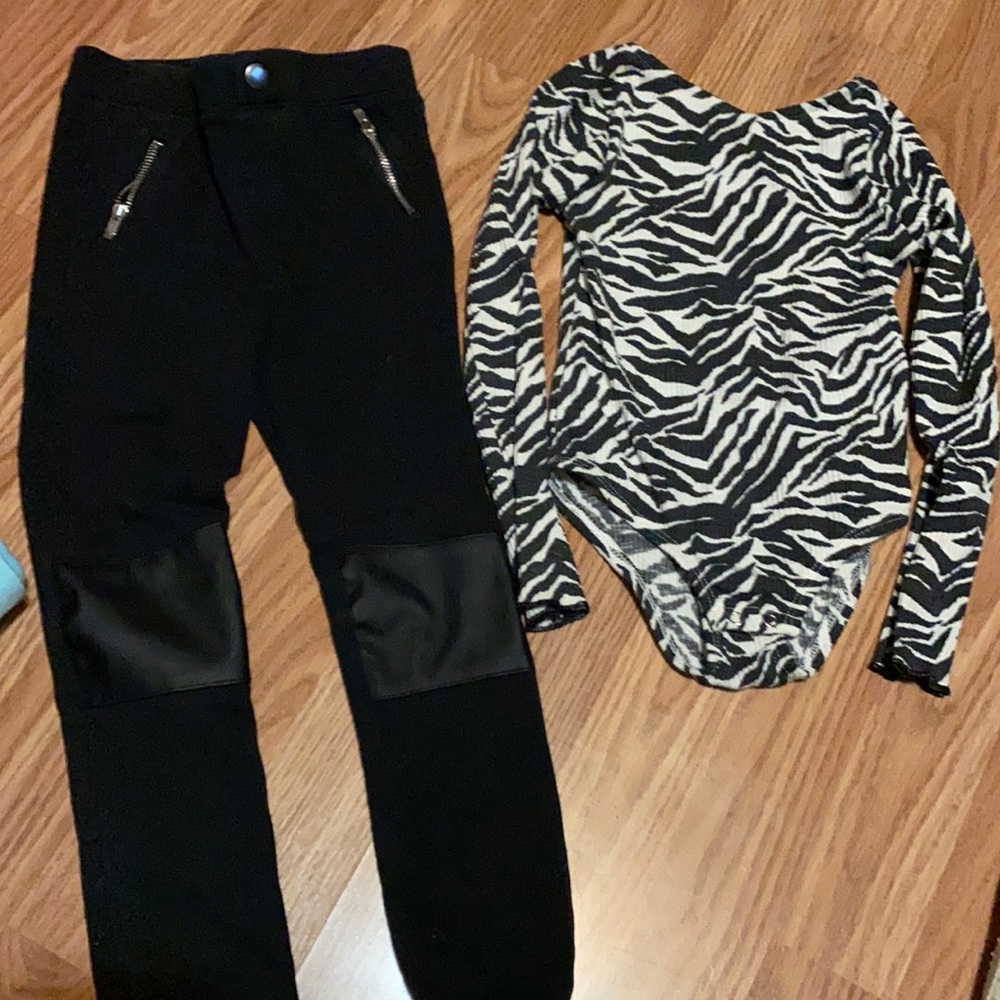 Girls outfit with black pants & zebra bodysuit sz6
